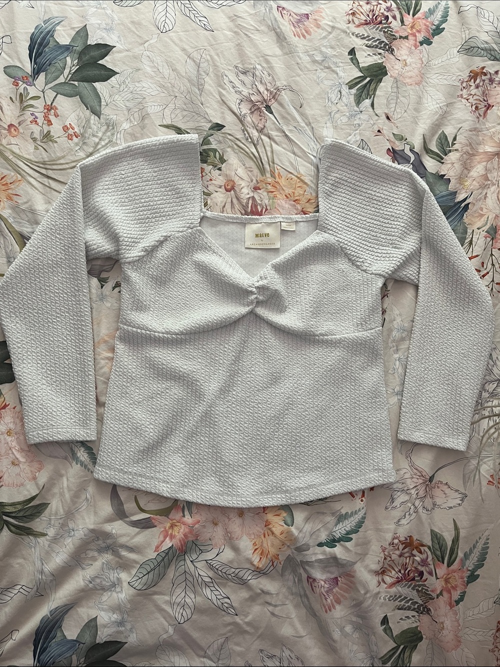 Maeve by Anthropologie White Long Sleeve Twist-Front Top